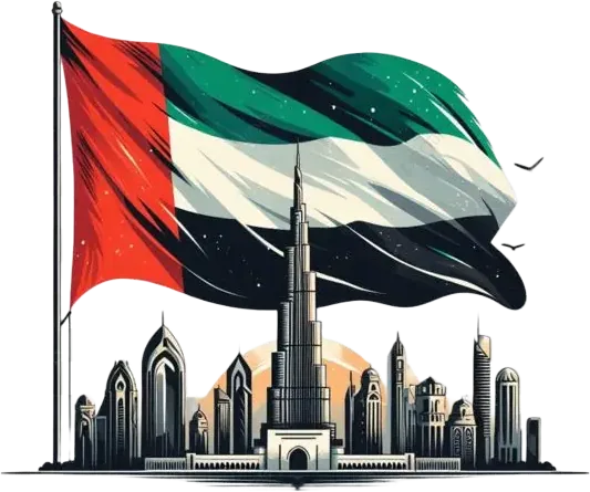 Dubai skyline and the UAE flag